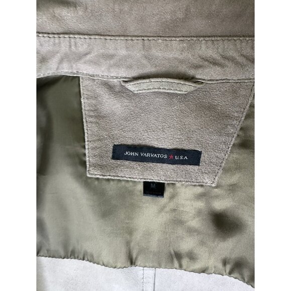 John Varvatos Men’s suede Leather trucker shirt jacket Tan Gray M Rare - Picture 4 of 13